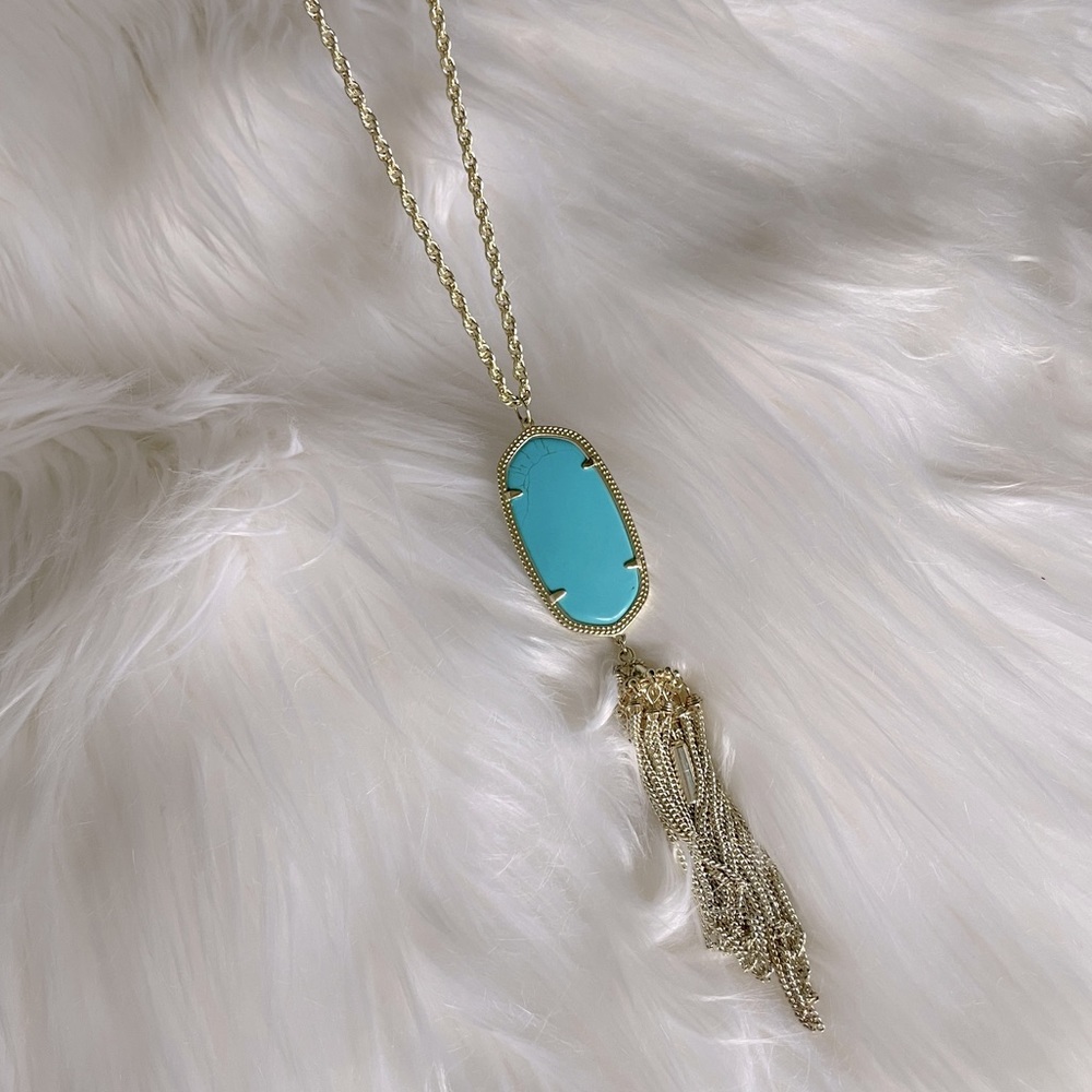 Kendra Scott Rayne Long Pendant Necklace in Gold/Turquoise